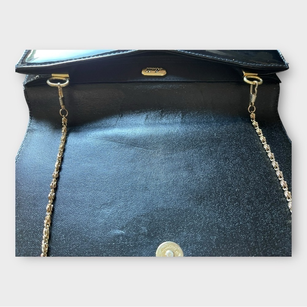 Vintage Ande Black Patent Leather Clutch Handbag Chain Strap - Picture 5 of 6